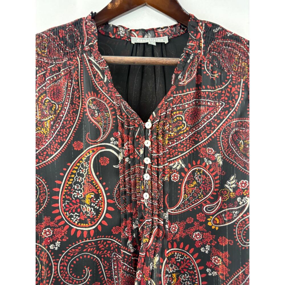 Women’s Daniel Rainn Small Black & Red Paisley Blouse - Picture 2 of 6